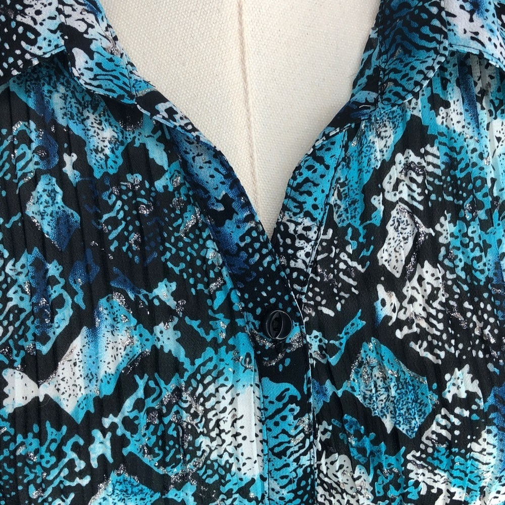 Vintage 90’s Fashion Bug Blue and Black Blouse Size Large - Picture 10 of 15